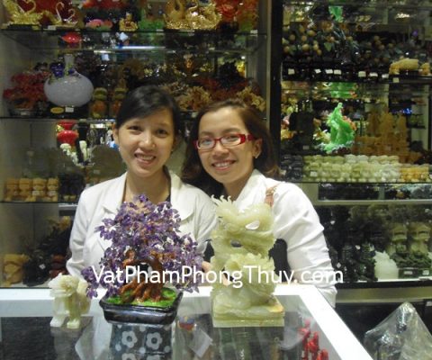 Chị Tâm - khách hàng mua tượng rồng cẩm thạch N075, cây thạch anh tím HCA261, tỳ hưu Bắc Kinh xanh BKX-S và tượng mẫu đơn H213G