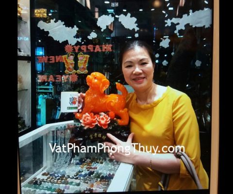 Cô Ánh - khách hàng mua tượng chó cam trên hoa mẫu đơn C013A