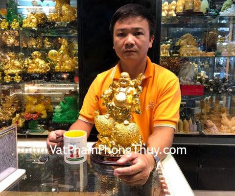 Anh Sâm - Khách hàng mua Phật di lạc vàng cầm cành đào vàng ngồi trên túi vàng lớn G152A