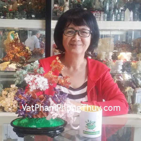 Cô Dung - khách hàng mua Cây tài lộc thạch anh nhiều màu KC037