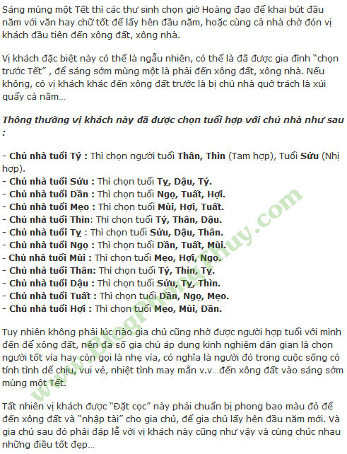 Xuất hành, chọn tuổi xông nhà, xông đất, khai trương đầu năm