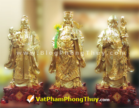 Tượng Phúc Lộc Thọ mạ vàng non
