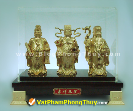 Tượng Phúc Lộc Thọ mạ vàng non bằng hợp kim