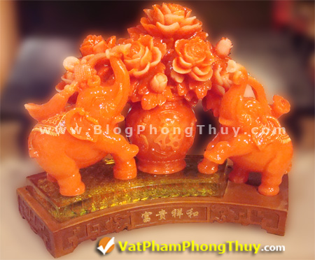Voi phong thủy phú quý tường hoa màu cam