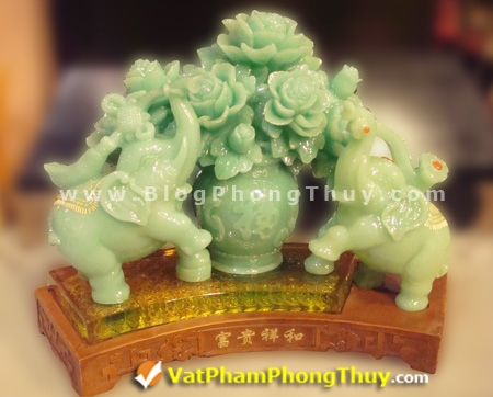 Voi phong thủy phú quý tường hoa màu xanh