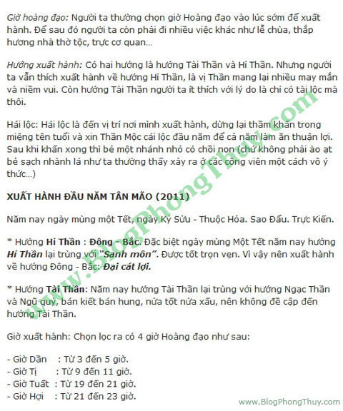 xuat hanh 2011 tan mao 02 Xuất hành, chọn tuổi xông nhà (xông đất), khai trương Tết Tân Mão 2011