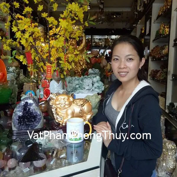 Chị Trà My - khách hàng mua bông thạch anh tím H089-13400, ngọc bội tỳ hưu phỉ thúy S6288 và tỳ hưu ngọc đông linh S932