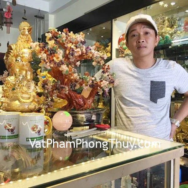 Vợ chồng Chị Thủy - Khách hàng mua Cây tài lộc KC001, Khỉ cưỡi voi K049M, Heo xanh E331, Hồ lô trơn lớn D208 và Quả cầu thạch anh hồng M181