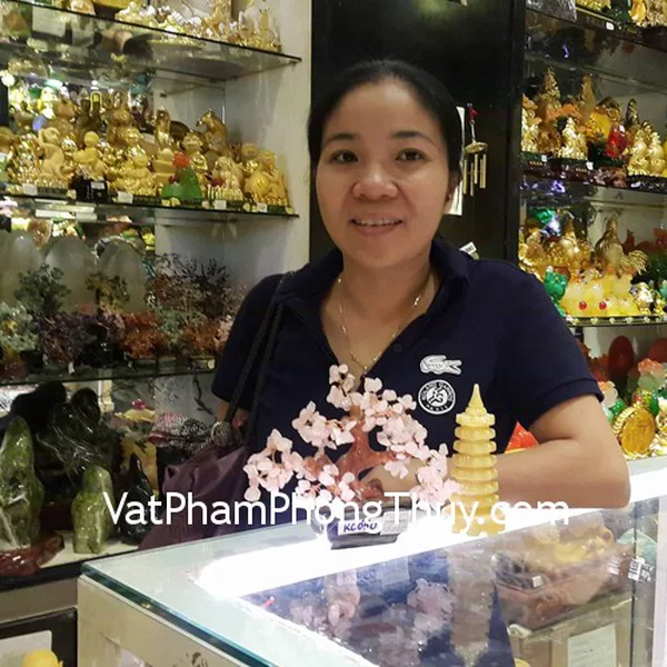 Chị Hương - khách hàng mua cây tài lộc thạch anh hồng KC090 và tháp văn xương hoàng long 7 tầng GM061