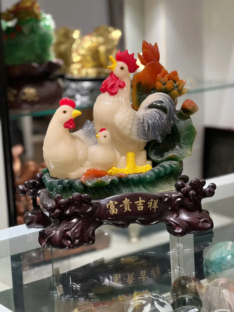 Gia đình gà bên sen màu ngọc trắng - Phú quý cát tường G018A