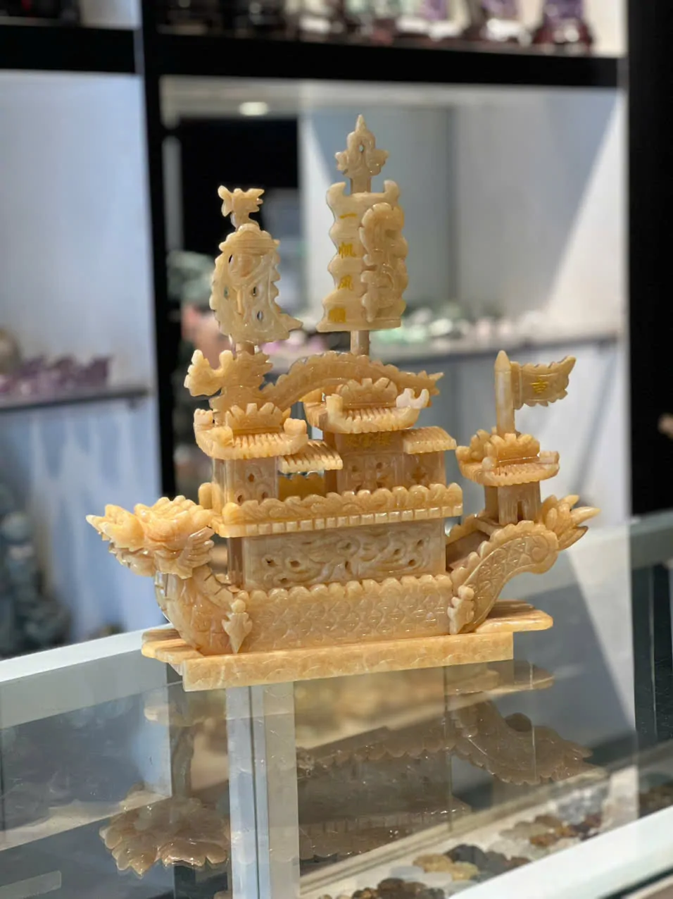 Thuyền rồng song long đá Hoàng long M073