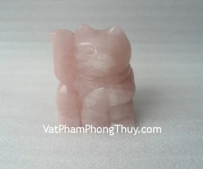 Mèo may mắn thạch anh hồng-3 tấc FH070