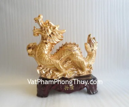 Rồng vàng đế gỗ vuông nhỏ - hưng long A156