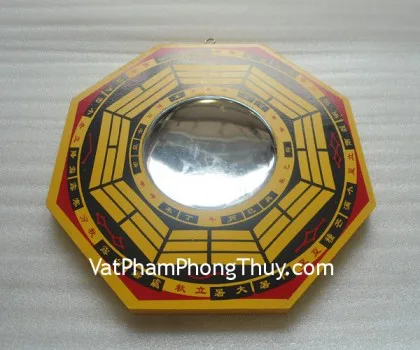 Bát quái gỗ sơn vàng lõm lớn- 8in K1207