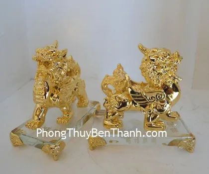 Tỳ hưu cặp chấn trạch, vượng tài vàng,đế thủy tinh Y300