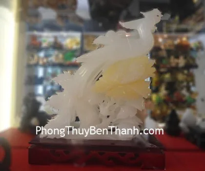 Tượng chim công và Mẫu đơn Bạch Ngọc K056