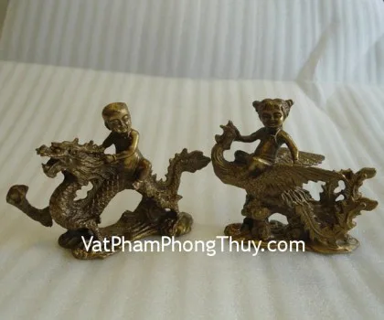 Long phụng vàng kim, đế gỗ 4 chân- Long phụng trình tường FE117