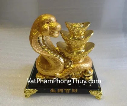 Rắn vàng kim, đỉnh vàng, đế thủy tinh- Tọa hưởng bách tài (lớn) FE095