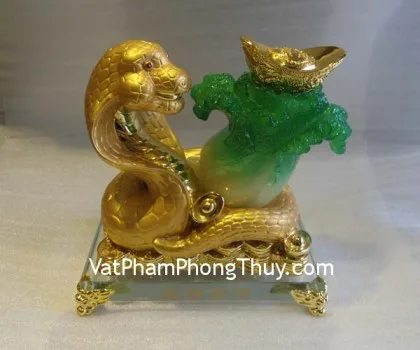 Rắn vàng kim, bắp cải, đế thủy tinh- Tọa hưởng bách tài (lớn) FE093