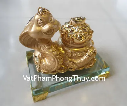 Rắn vàng kim, bồn tụ bảo, đế thủy tinh- Tài vận trường hồng FE107