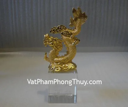 Rồng vàng kim, đế thủy tinh vuông, cao- Thụy long trình tường E132