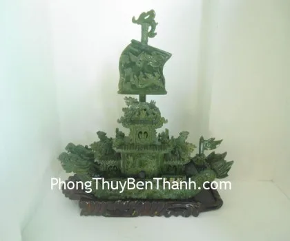 Thuyền buồm đầu rồng  đá Lam Ngọc xanh mới FK041-1
