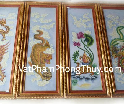 Tứ quý long lân quy phụng 0.3m x 0.9m TTQ02