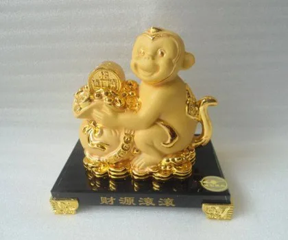 Khỉ tài lộc sa kim ôm túi vàng đế thủy tinh - tài nguyên cuồn cuộn K064M