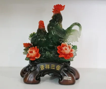 Gia đình gà tbên mẫu đơn xanh - Cát tường tam bảo FG016A
