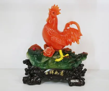 Gà ngọc đỏ trên như ý xanh mẫu đơn - Cát tương như ý G056A