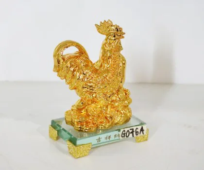 Gà vàng đuôi vểnh trên túi vàng đế thủy tinh - Cát tường nạp tài G076A