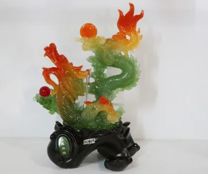 Rồng xanh mào cam dáng lượn có châu đỏ - Như ý hưng long G086A