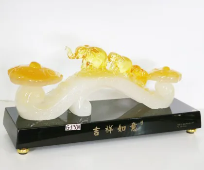 Gậy như ý ngọc vàng trắng có 3 voi ngọc vàng - Cát tường như ý FG130A
