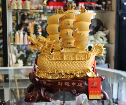 Thuyền rồng vàng sa kim đế gỗ - tài vận hanh thông K093M