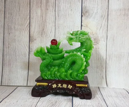 Thần rồng xanh ngọc nhả hồng ngọc ôm tháp kim nguyên bảo lớn cưỡi mây xanh - Tường Long Chiêu Tài FLN150
