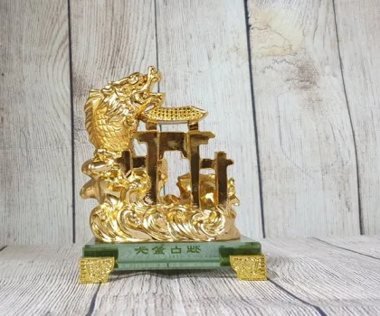 Tiên cá chép vượt vũ môn hoá thần rồng vàng bóng trên sóng vàng đế thuỷ tinh - Độc Chiếm Ngao Đầu LN172