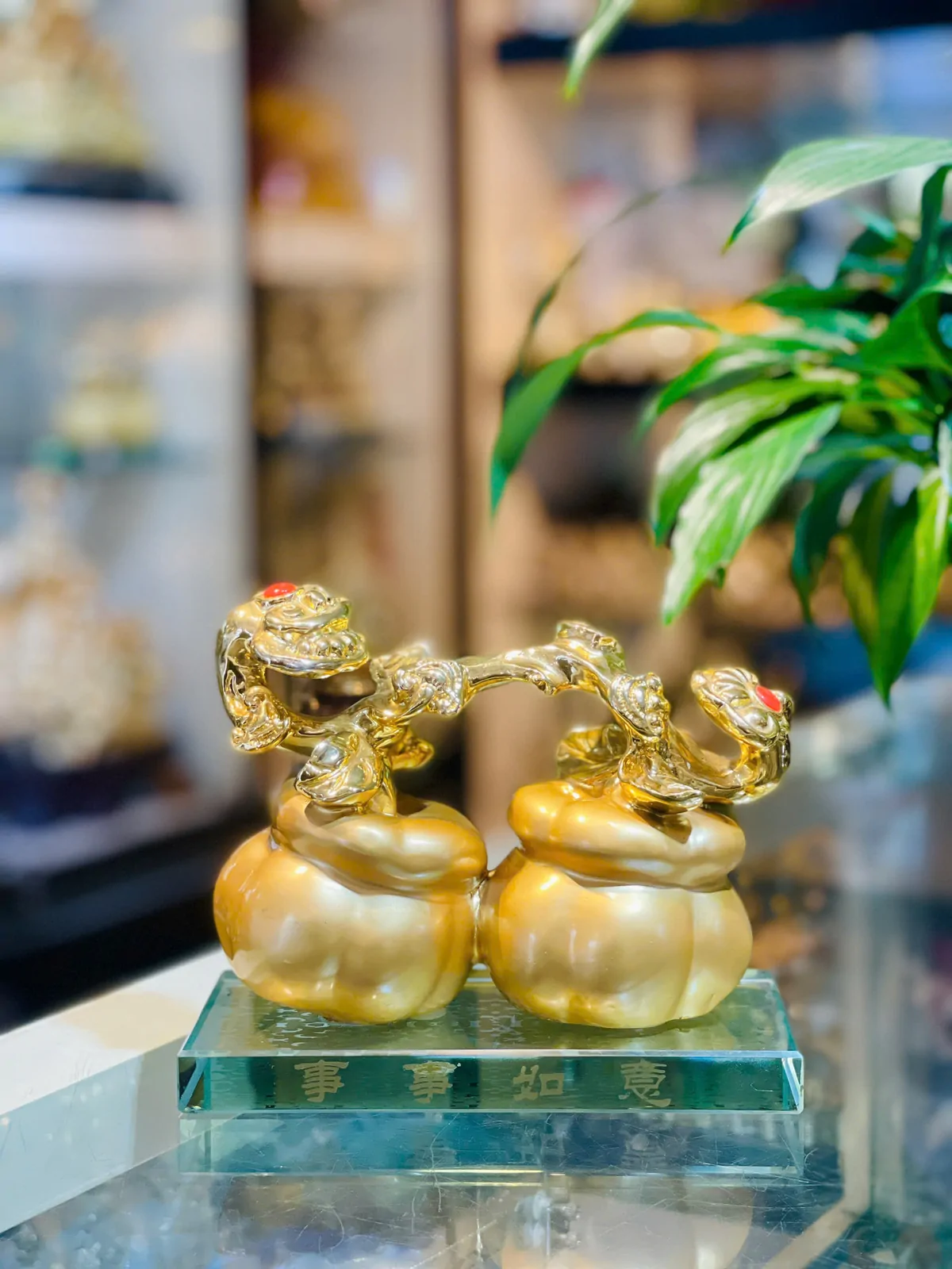 Bí ngô vàng 2 quả, đế thủy tinh - sự sự như ý H348G