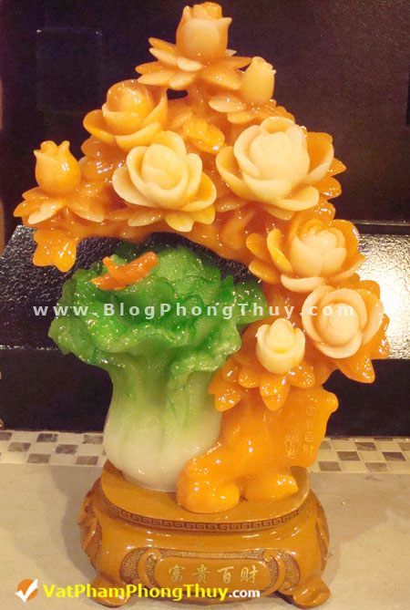 Nhánh hoa mẫu đơn và bắp cải tài lộc - vatphamphongthuy.com