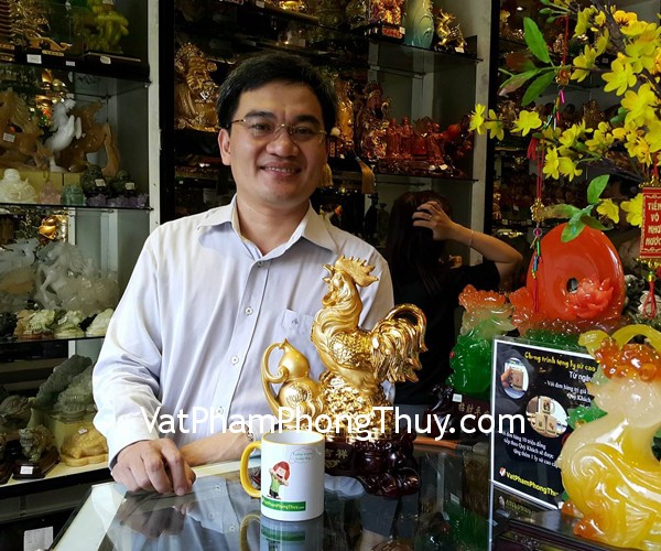 Anh Thuận - khách hàng mua tượng gà trên hồ lô tiền G028A và cặp tỳ hưu thạch hưu thạch anh đen GM110