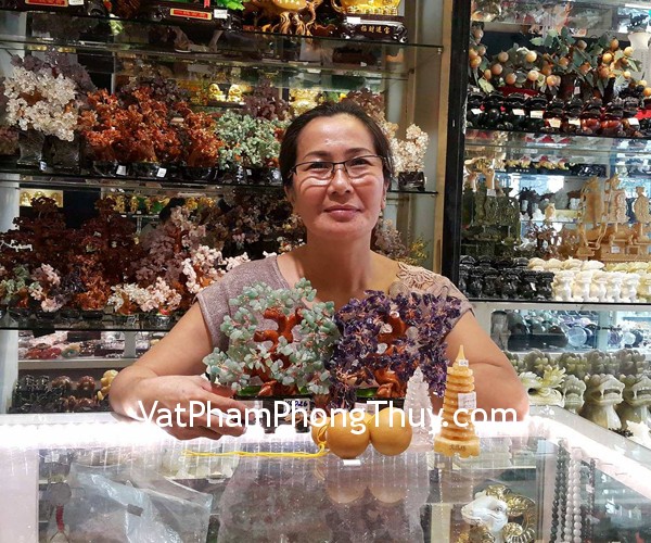 Chị Mai - khách hàng mua cây tài lộc đông linh KC040, cây tài lộc thạch anh tím KC039, tháp văn xương hoàng long GM069, tháp văn xương thạch anh trắng GM134 và chuông gió đồng D224