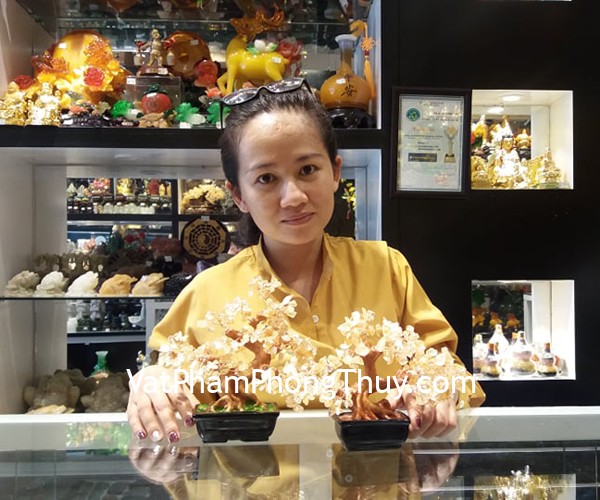 Chị Quyên - khách hàng mua cây tài lộc thạch anh vàng KC107 và KC108