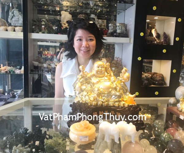 Chị Huy - khách hàng mua Phật di lặc LN188, Bồn nguyên bảo Hoàng long GM073, Cặp Voi đá Ngọc trắng DT150